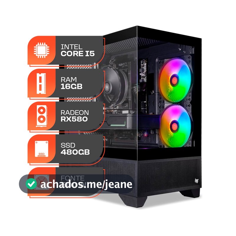 PC Gamer Forge, Intel Core i5-12400F, Radeon RX 580 8GB, 16GB DDR4, SSD 480GB, Fonte 500W 80 Plus