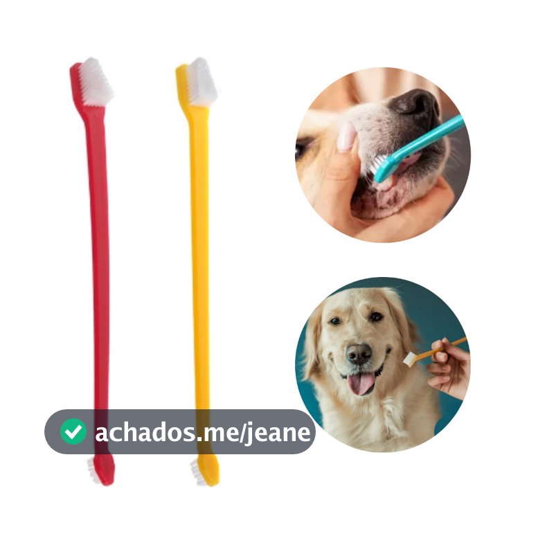 Escova de Dente Dupla Caes Cachorro E Gatos Pet Kit com 02 Unidades
