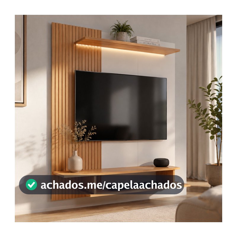 Painel Ripado para Tv até 43 Polegadas Prateleira Nicho para Quarto Moderno Decorativo