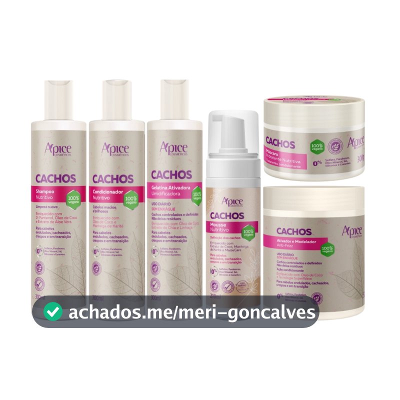 Kit Apice Cachos Linha Completa Tratamento Capilar Cabelo Vegano - Monte Como Quiser