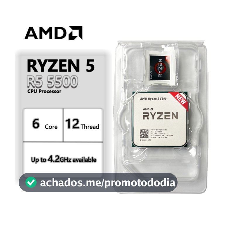 Processador AMD Ryzen 5 5500, 6-Core, 12-Threads, 3.6GHz (4.2GHz Turbo), Cache 19MB, AM4 Novo S/Caixa