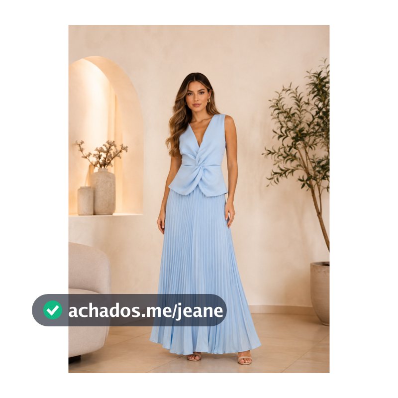 Conjunto Feminino Alfaiataria Blusa Torcida Decote V E Saia Longa Plissada Festa Casual Elegante COD 251025