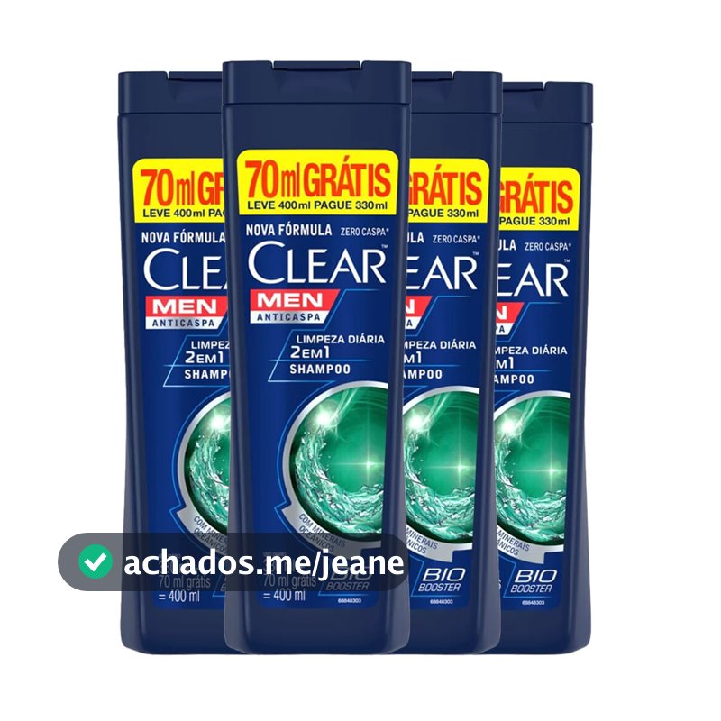 Kit Shampoo Clear Anti-Caspa Limpeza Diária 2 Em 1 Leve 400ml Pague 330ml - 4 unidades