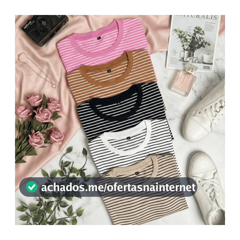 Blusa Feminina Listrada Tshirt Manga Curta Elegante do P ao GG Algodão Confortável Fresca Moda Verão