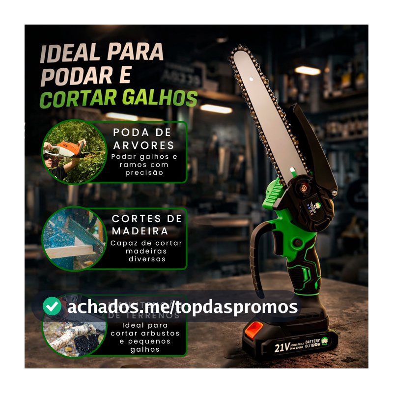 Mini Motosserra Elétrica 8 Polegadas Recarregável Bivolt 110v/220v 2 Baterias + Maleta