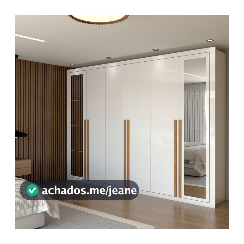 Guarda-Roupa Casal Aura 6 Portas 6 Gavetas com Espelho Branco - Panorama Móveis