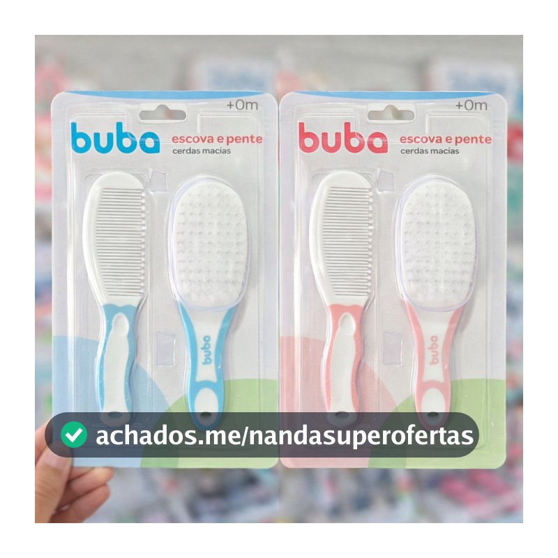 Buba Pente e Escova Cerdas Macias Kit para cabelo Bebe Criança Menino Menina Azul e Rosa