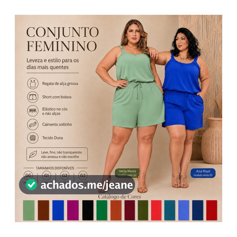 Conjunto Plus Size regata e short leve solto confortável