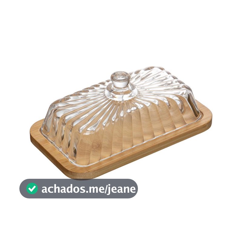 Manteigueira com Base de Bambu Striata 18cm x 10,5cm x 7,5cm