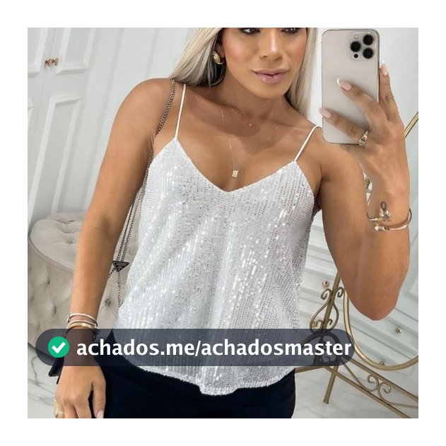 Blusa Feminina de Alcinha Paete Brilho Tendencia Festa Verão Reveillon