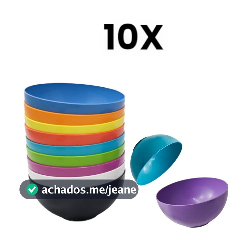 Kit Com 10 Potes Cozinha 380ml Cumbucas Bowls Plástico Cores Vivas Açaí Sorvete Doce Salgado