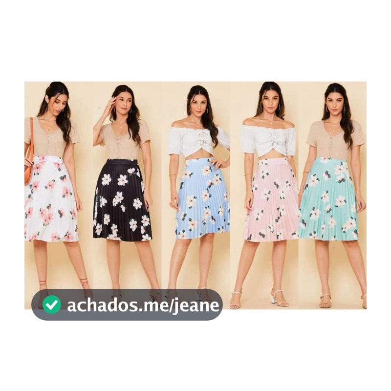 Saia Midi Plissada Estampado Flor Com Forro Moda Tendência Evangélica -011
