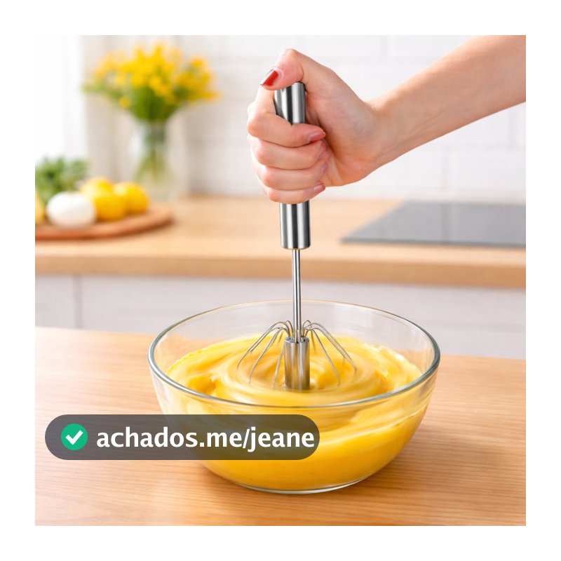 Batedor de Ovos Manual Inox Giratório | Mixer Emulsão Pressão | Fouet Profissional para Molhos, Chantilly e Ovos |B0-18.