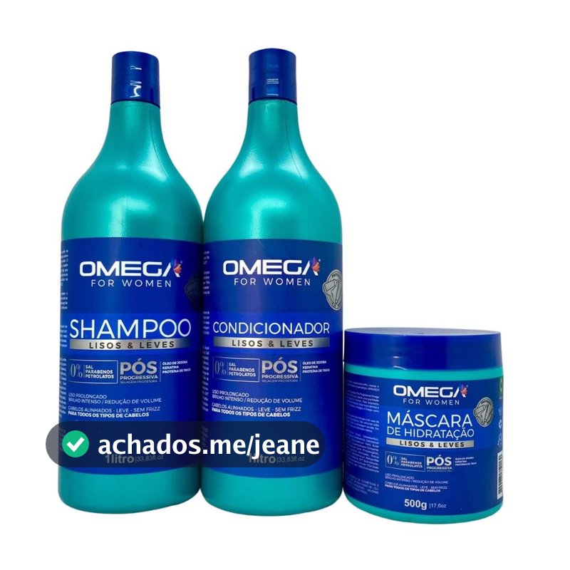 Kit Cabelo Liso Alinhado Lisos e Leves Shampoo e Condicionador 1L + Mascara Omega Hair