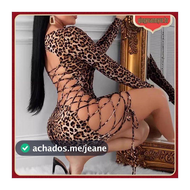 Vestido Curto Slim Estampa De Leopardo Com Manga Comprida E Gola Redonda