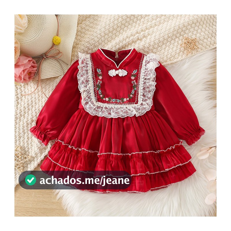 Baby Girl Princesa Vestido De Menina Sabor Estrangeiro Retro Estilo Flor Bordado De Manga Longa Para