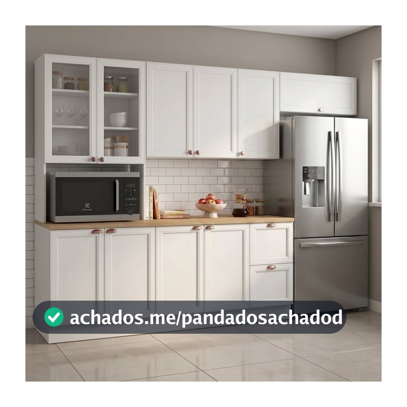 Cozinha Completa Modulada Americana 4 Peças com Paneleiro Torre Quente e Balcão com Tampo Unna Yesca Branco