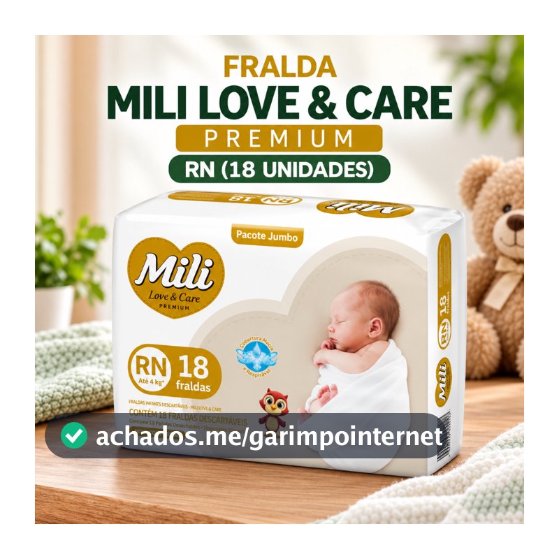 Fralda Recém Nascido Mili Love & Care Premium RN 18 unidades
