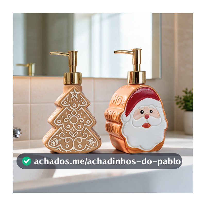 Porta Sabonete/Detergente de Natal - Porcelana, Decoração Natalina, Papai Noel, Árvore de Natal