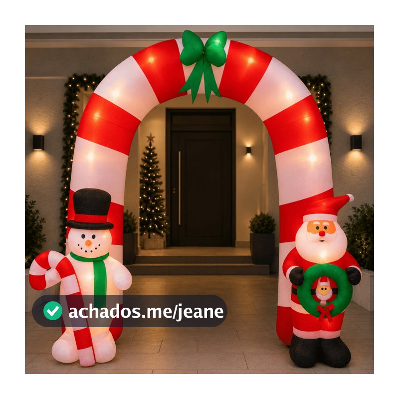 Arco de Papai Noel Entrada Corredor Inflável 21 Leds 2,50m Bivolt Boneco de Neve Decoração de Natal