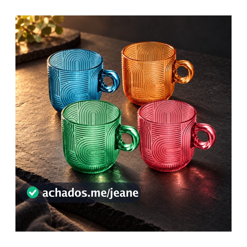 Kit 4 Xícaras Café Chá Wolff Colorido Frankfurt 220ml Grande Vidro Espesso