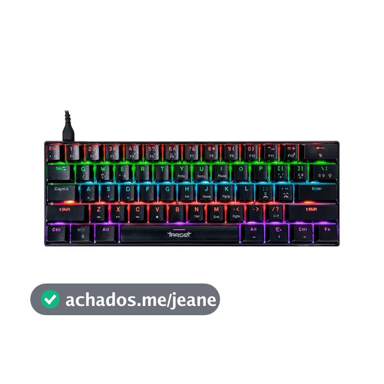 Teclado Mecanico Gamer TGT Sherman Compacto, Rainbow, ABNT2, Switch Azul, Preto, TGT-SHTKL-RBW01