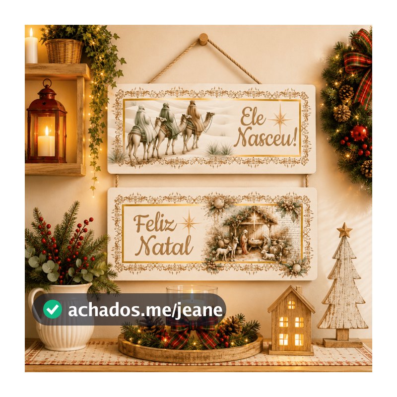 Placas Decorativas Natal Frases em MDF com Corda de Sisal - (Modelos de 25x30cm, 25x45cm e 25x56cm)