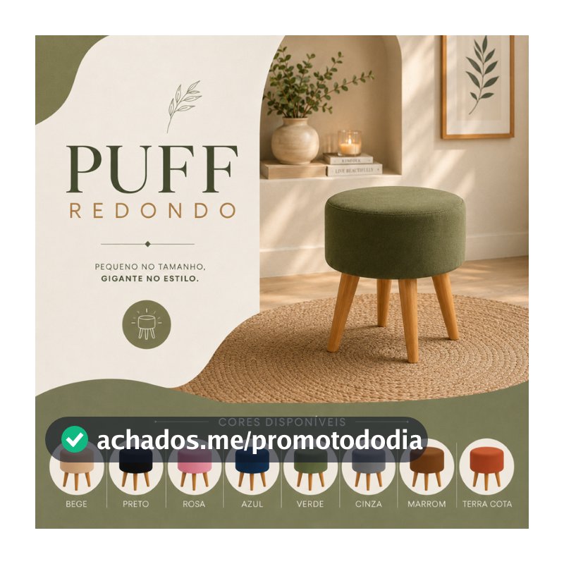 Banqueta Puff Redondo Reforçado 43cm com Pés Palito