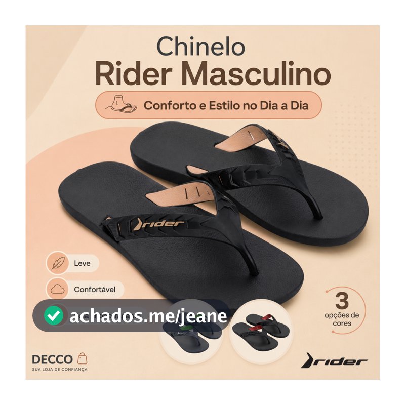 Chinelo Casual Rider Masculino Macio Antiderrapante Com Correia Street Duo