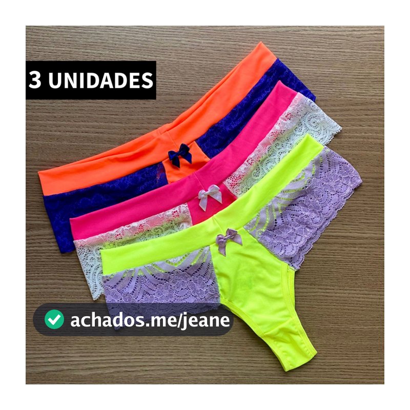Kit 3 Calcinha Bicolor de Microfibra com Renda Kit Calcinha Conforto Lingerie Feminina de Luxo