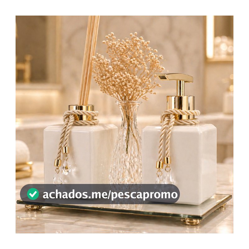 Kit Lavabo em Vidro Cubo Branco 250ml - Com Vaso Bandeja Saboneteira e Aromatizador