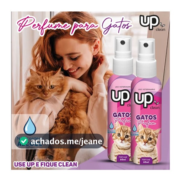 Perfume para Gato 60ml Sem Álcool Colônia para Gatos Filhote e Adulto Perfume Pet Gato Cheiroso UP Clean