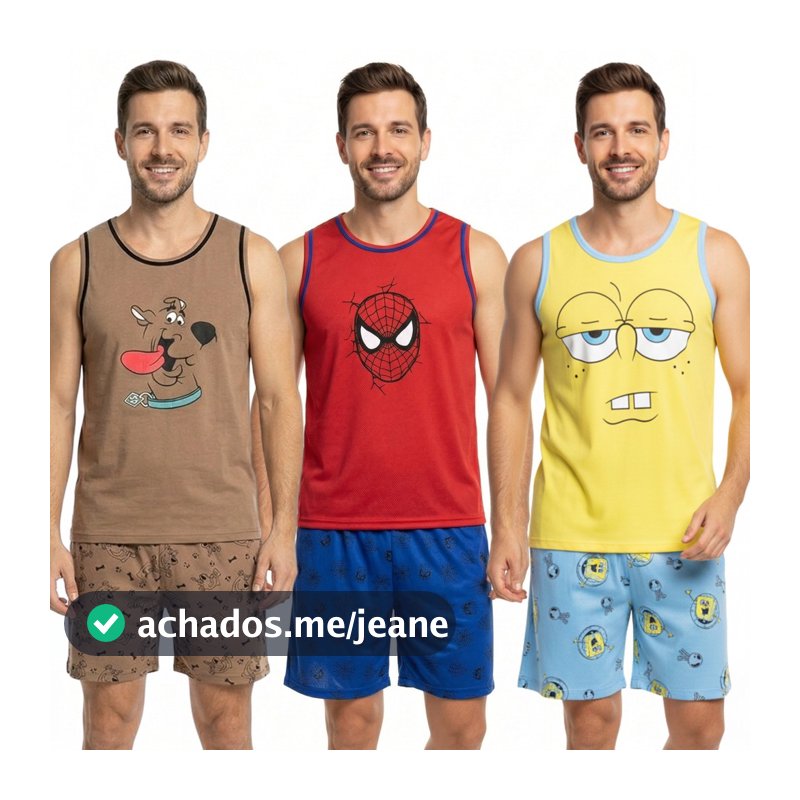 Pijama Adulto Masculino Regata / Super Heróis / Roupa de Dormir / Pijama Masculino