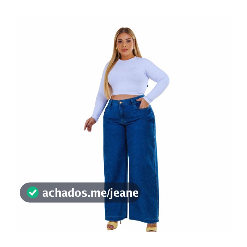 Calça Feminina Wide Leg Plus Size Jeans Sem Elastano Cintura Alta Premium Curve