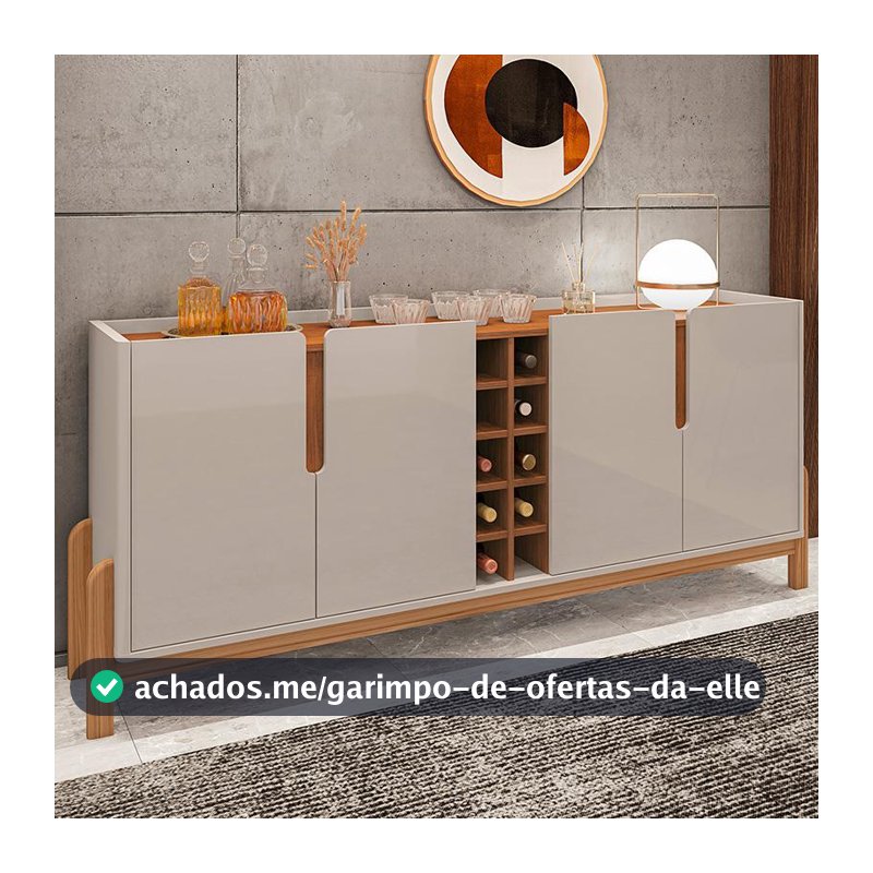 Aparador Buffet Sala Lizz 190cm com Pés de Madeira Maciça