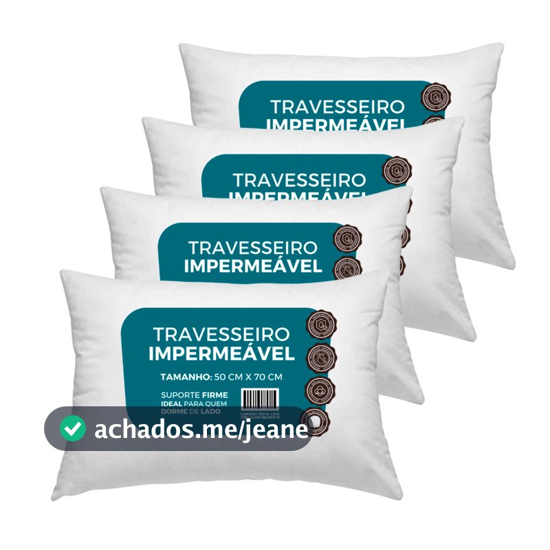 KIT 4  unidades Travesseiros Impermeável 50x70 Suporte Firme Fibra Siliconada percal 100% Algodão