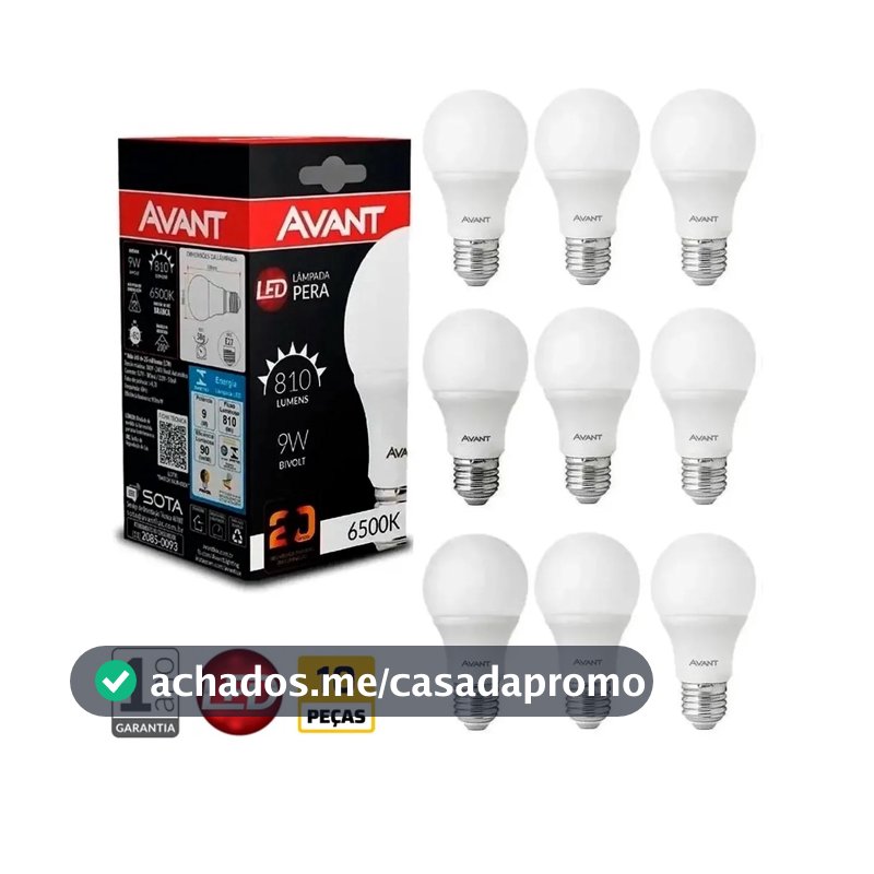 Kit com 10 Lâmpadas Led 9W Bivolt Branco Frio 6500K Avant