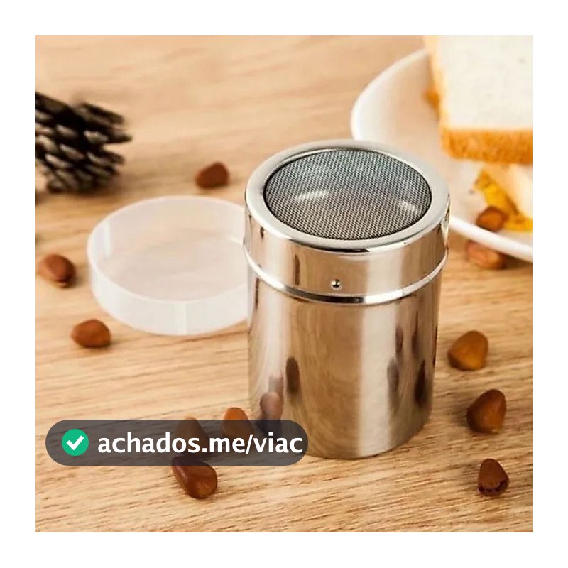 Polvilhador De Canela Café Açúcar Aço Inox Com Tela Inox Tampa Barista