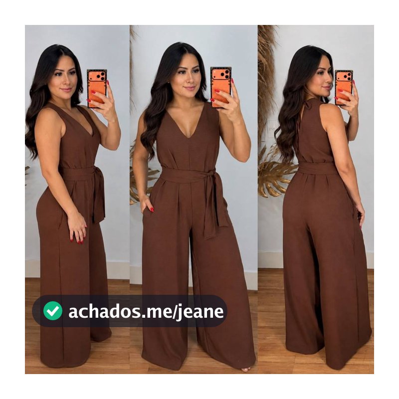 Macacão Pantalona Feminino Decote V Com Cinto Amarração Costas Santorine Sofisticado Elegante Verão