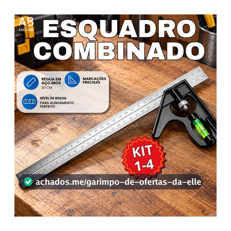 Esquadro Combinado Inox Profissional com Nível 12 Pol 30cm Prata Com Nível de bolha para medição