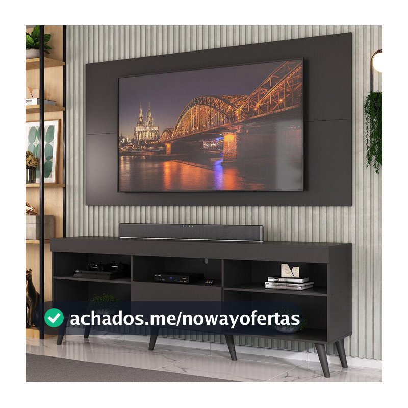 Rack com Painel TV 50" 55" 60" 65" Retrô Flórida Up Multimóveis MP1042 Preto