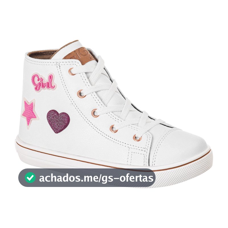 Tenis Infantil GiGiL Teen Feminino Enfeite Girl Love Brilho Coração Cano Alto Escolar Macio Leve Confortável Star