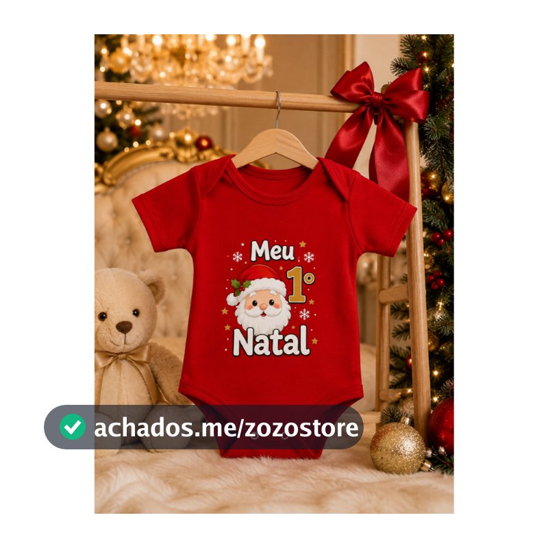 Body Bebê Meu Primeiro Natal Papai Noel Roupa Natalina Bebê Unissex Manga Curta PMG BABY Infantil