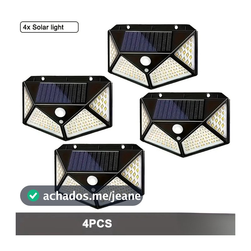 1/2/4 PCS Luminária Parede Solar  100 Leds Com Sensor de Movimento Jardim Externa Prova D'água Casa