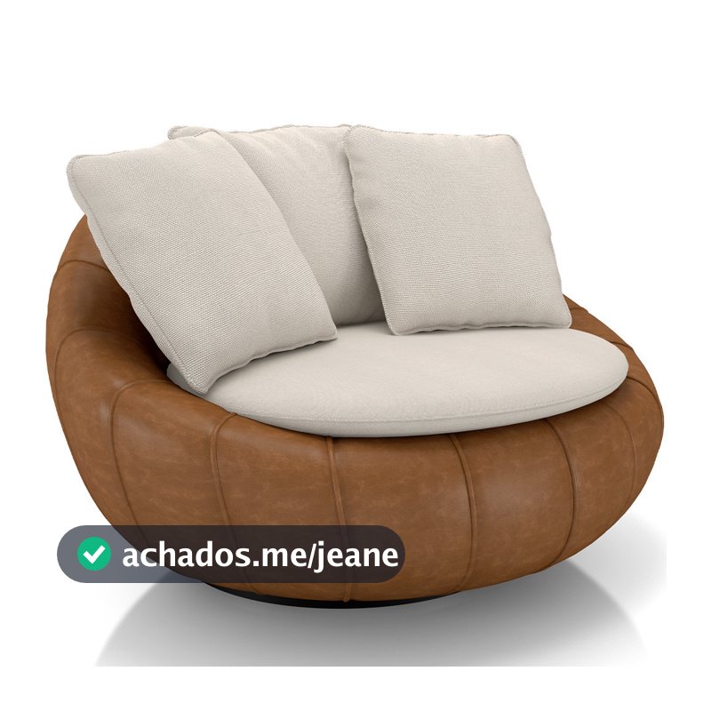 Poltrona Giratória Para Sala de Estar Decorativa Kira M03 Couríssimo Whisky Linho Cru - Lyam Decor