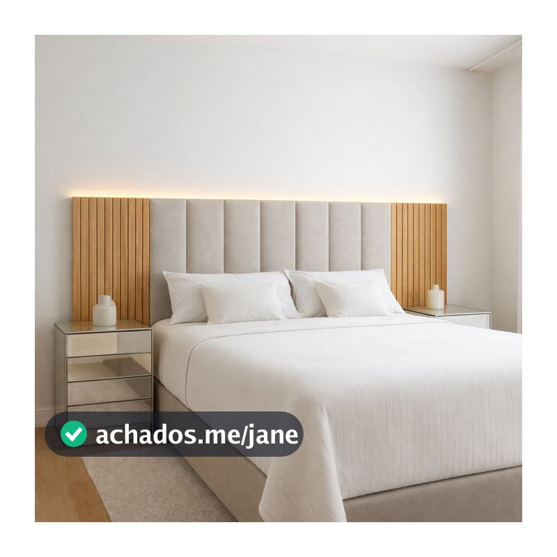 Kit Cabeceira Estofada Courino + Ripado Madeira Mdf Autocolante Freijó Cama Box Solteiro Casal Queen e King