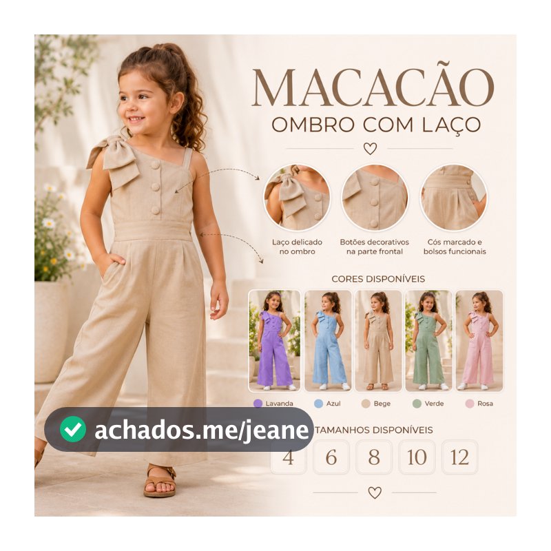 Macacão Ombro com Laço Infantil Pantalona Elegante com Botões Decorativosŵ