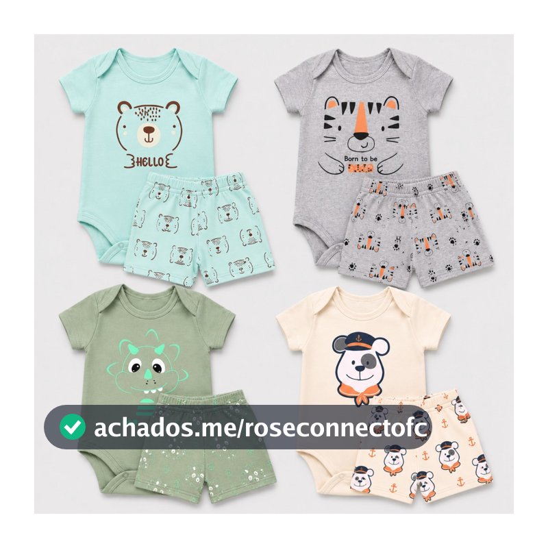 Kit 2 Conjuntos Body Bebê Menino Fofo + Short Tapa Fralda Estampas Sortidas RN ao GG Enxoval, maternidade