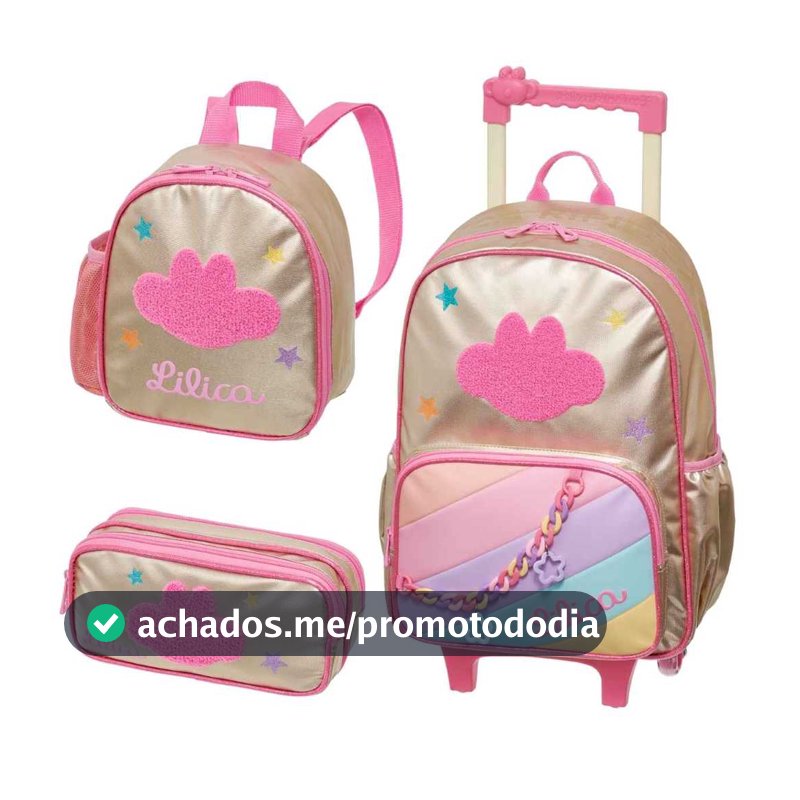Kit Escolar Lilica Ripilica 2026 Original Pacific, Mochila Mala De Rodinhas, Lancheira, Estojo Duplo