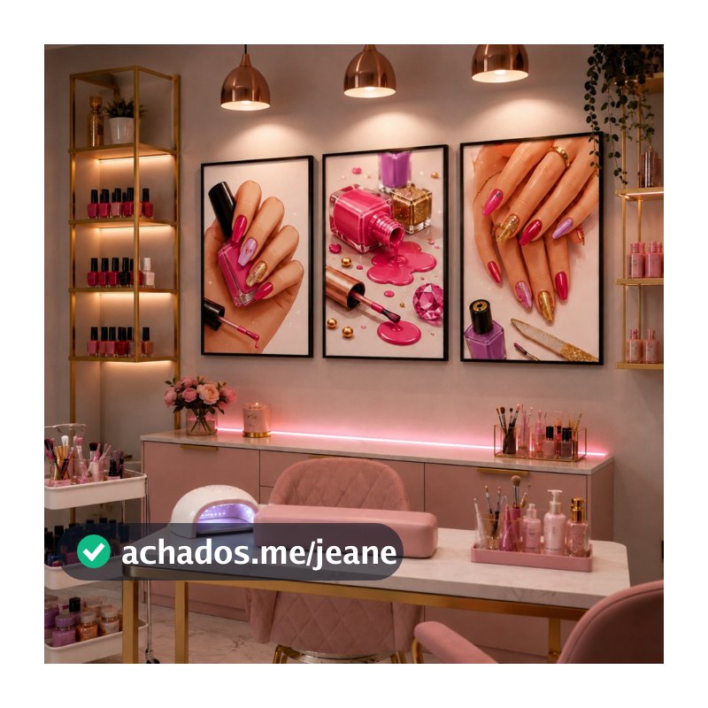 Quadros Decorativos Manicure Rosa Pink Kit Nail Designer Moderno Para Salão